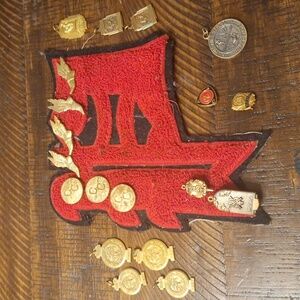 VINTAGE FROM 40'S OR 50'S VARSITY LETTER WITH TRACK AND FIELD AND MUSIC AWARDS